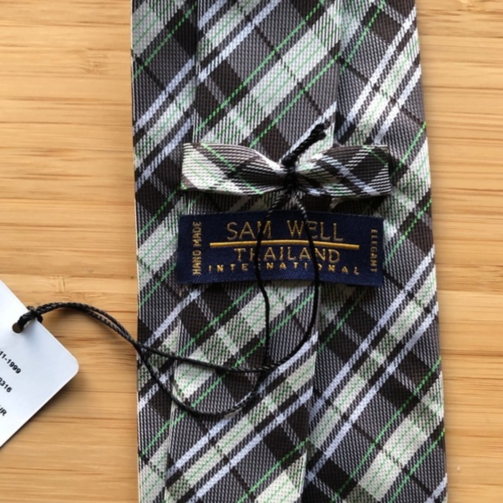 Sam Well Silk Tie In Brown/Tan & Lime Green Lines!